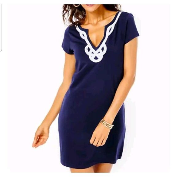 Lilly Pulitzer Womens Brewster Short Sleeve T-Shirt Dress In True Navy sz Small - Picture 1 of 7